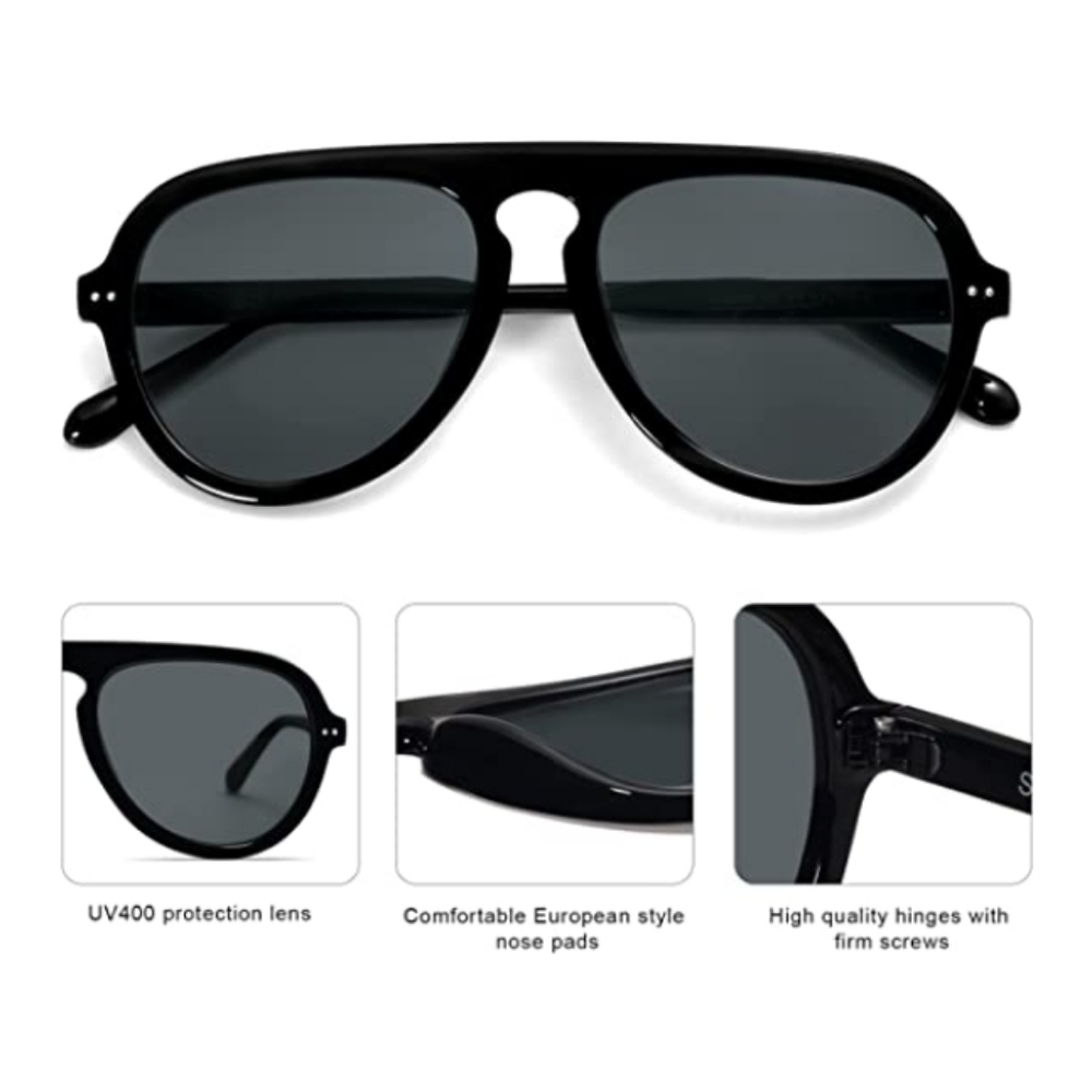 Black Aviator Sunglasses Womens Mens Vintage Plastic Frame Shades New - Picture 3 of 5